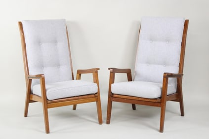 Pair of Mid-Century Modern Italian Tall Ladderback Lounge Chairs