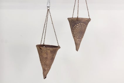 Pair of Hanging Studio Pottery Cone Planters, Brutalist