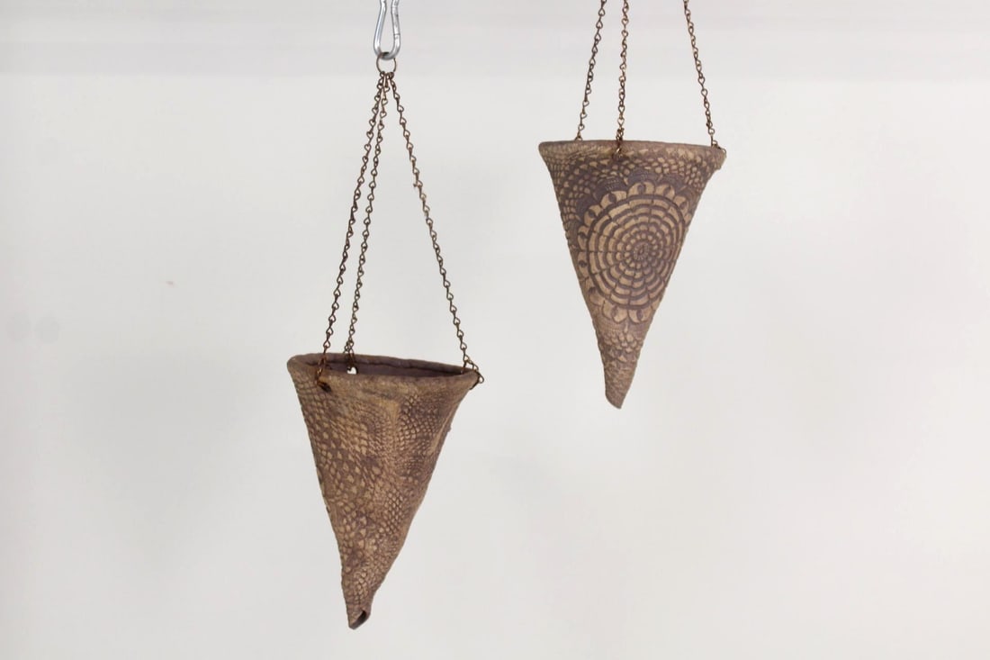 Pair of Hanging Studio Pottery Cone Planters, Brutalist (1 of 8)