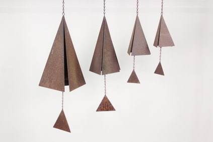 Set of 4 Minimalist Graduated Size Pyramid Iron Wind Chimes