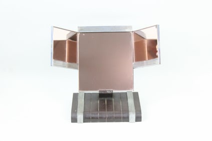 Pink Tinted Art Deco Vanity Triptych Mirror, American Optical
