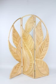 6.5-Foot Rattan Leaf Mid-Century Modern Bamboo Room Divider
