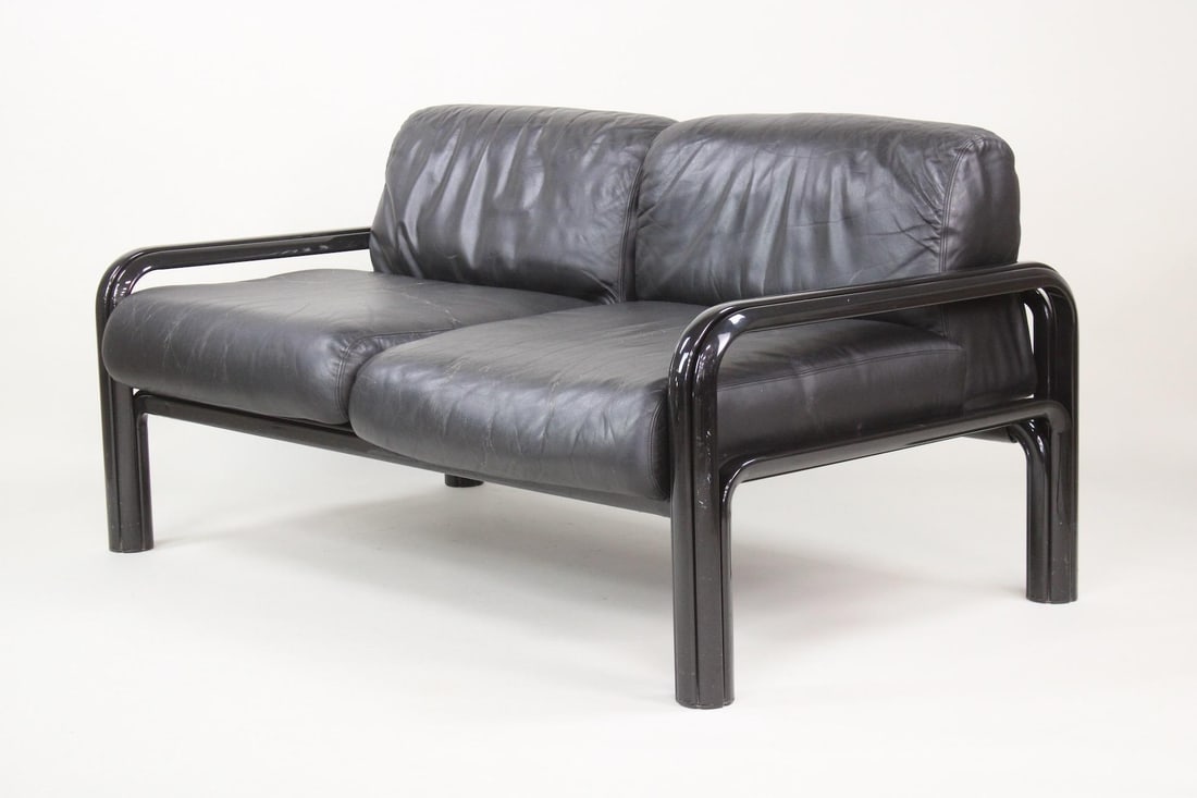 Postmodern Gae Aulenti Black Leather 2-Seater Sofa for Knoll, 1 of 2 (1 of 16)