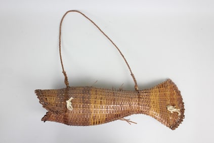 Mid Century Modern Sculptural Woven Fish Hand Bag Basket