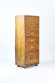 Mid-Century Modern Campaign Wood & Brass Lingerie Chest, Henredon Artefacts