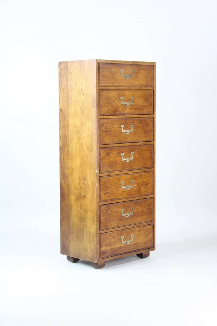 Mid-Century Modern Campaign Wood & Brass Lingerie Chest, Henredon Artefacts (1 of 11)