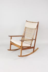 Danish Modern Teak & Cane Rocking Chair, Hans Olsen for Juul Kristensen
