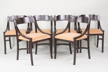 Set of 6 Mid-Century Modern Italian Lacquered Wood & Velvet Dining Chairs