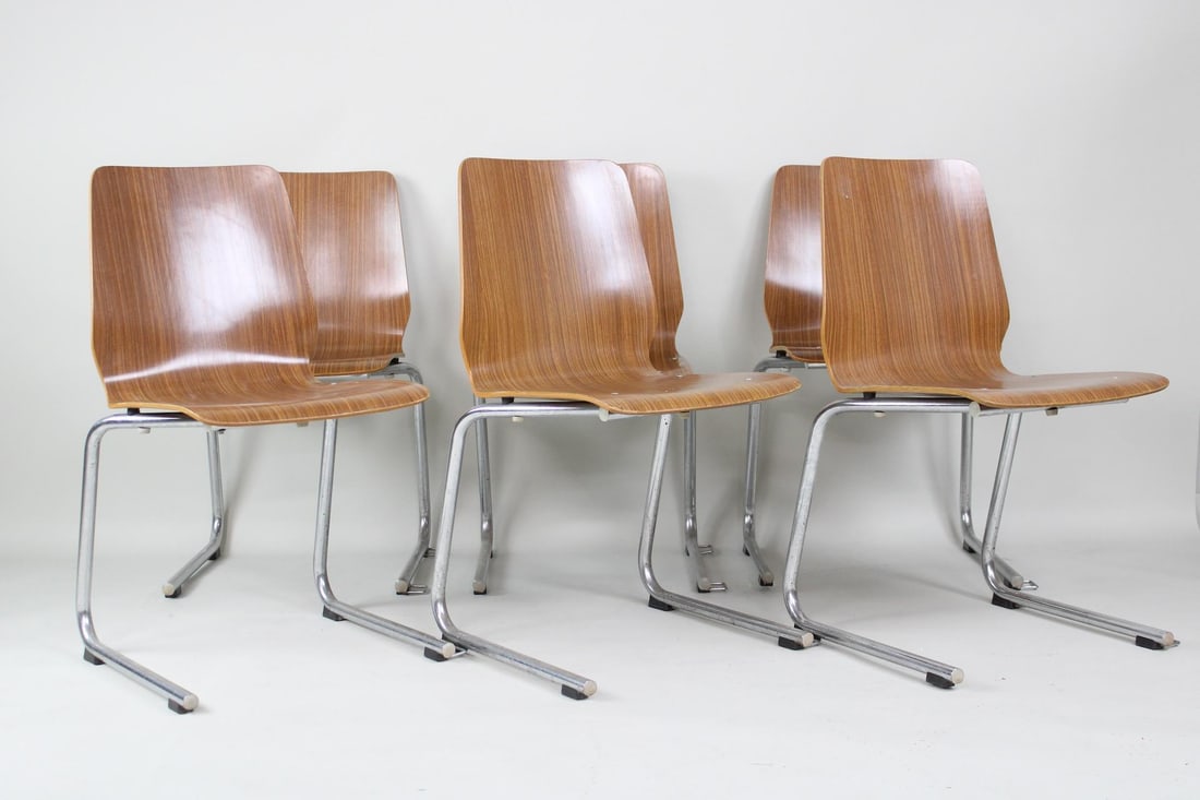 Set of 6 Mid-Century Modern Italian Lacquered Plywood School Chairs (1 of 10)