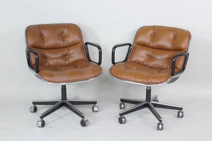 Pair of Leather Executive Chairs, Charles Pollock for Knoll