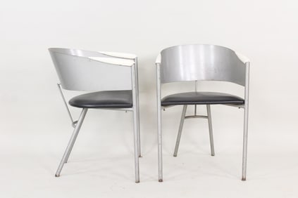 Pair of Industrial Postmodern Bent Metal Tubular Armchairs