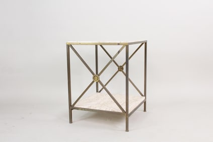 Brass & Travertine Side Table