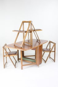 Mid-Century Modern Storage Drop Leaf Table & Chairs