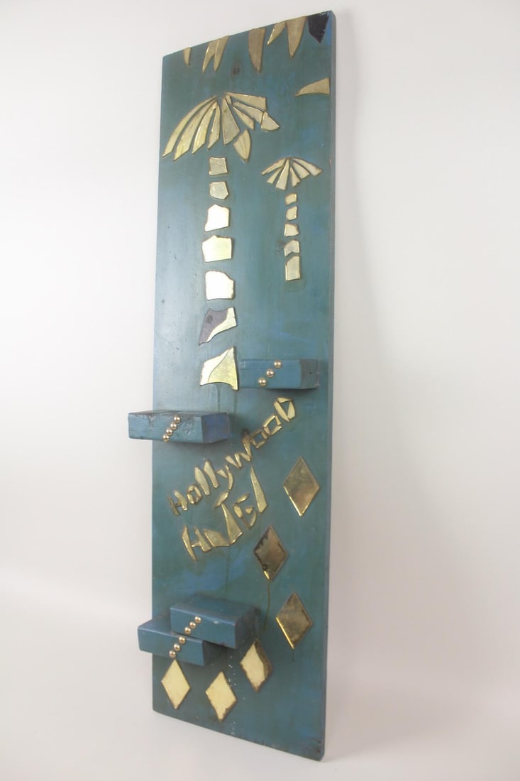 Mid-Century "Hollywood Hotel" Wall Hanging Shelf with Mirrored Palm Trees (1 of 12)