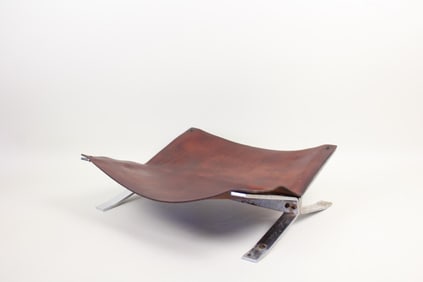 Mid-Century Modern Leather & Chrome Fireplace Log Holder, Alessandro Albrizzi