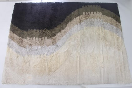 Mid-Century Danish Modern Cream Wave Pattern Rug, 8x11 Ft