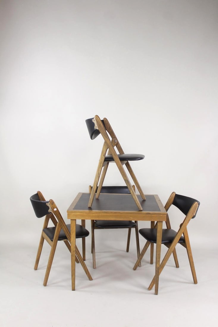 Set of 4 Wood & Leather Folding Chairs with Table, Coronet (1 of 18)