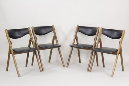 Set of 4 Wood & Leather Folding Chairs, Coronet