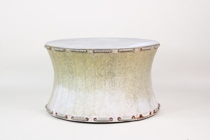 Industrial Galvanized Metal & Rope Drum Coffee Table