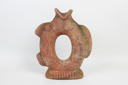 Mid Century Modern Terra Cotta Fish Shaped Ring Vase
