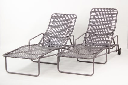 Pair of Russell Woodard Style Metal Chaise Longues