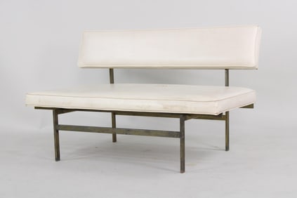Minimalist Cubist Brass & Vinyl Bench Sofa