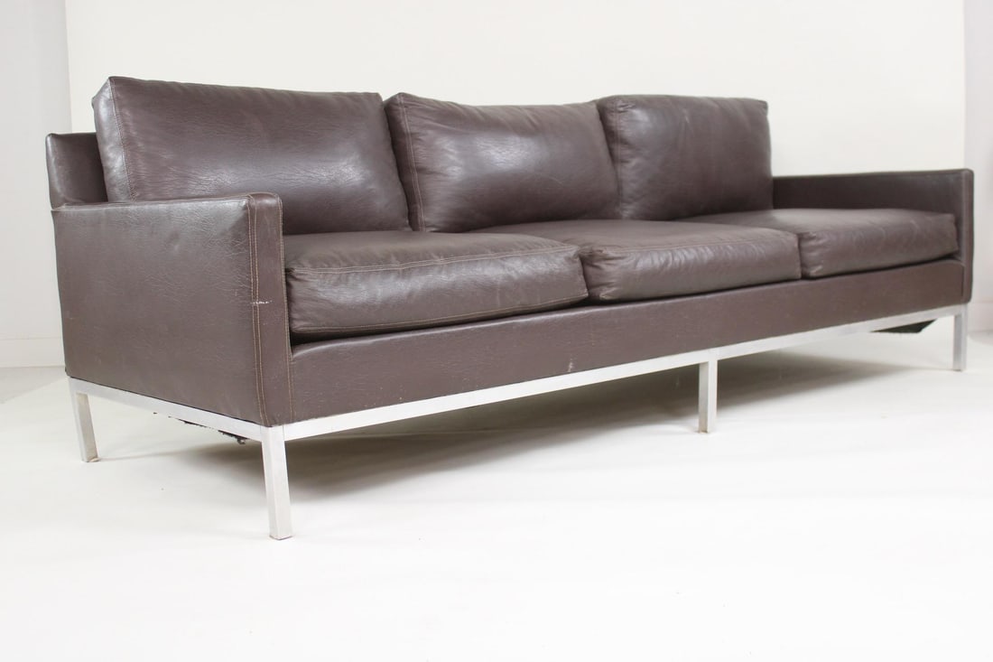 Leather & Steel Sofa, In the manner of Florence Knoll (1 of 17)