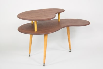 Mid-Century Modern Wooden Tiered Kidney Side Table