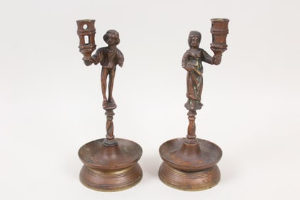 Pair of Small Renaissance Figural Couple Candlesticks