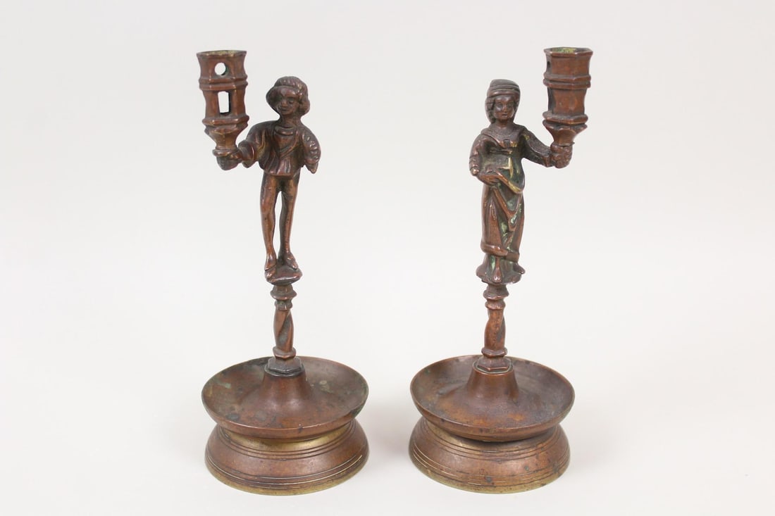 Pair of Small Renaissance Figural Couple Candlesticks (1 of 8)