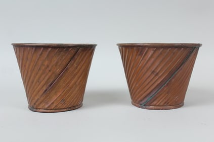 Pair of Spiral Ribbed Copper Planters