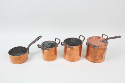 Lot of 4 Small Copper Pots, A La Menagere