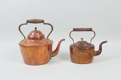 Pair of Small Mismatched Copper Tea Kettle Pots