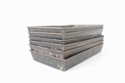 Lot of 6 Black Metal Industrial Tray Bins