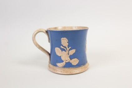 Antique Blue & Cream Jasperware Style Rose & Grapes Mug