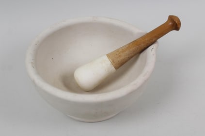 Porcelain & Wood Apothecary Mortar & Pestle