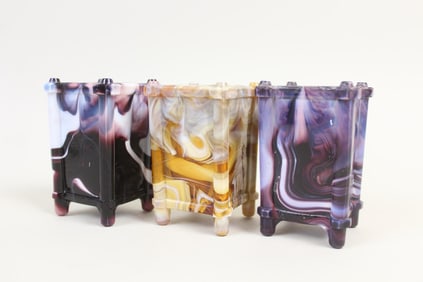 Lot of 3 Small Victorian Slag Glass Spill Vases, Sowerby