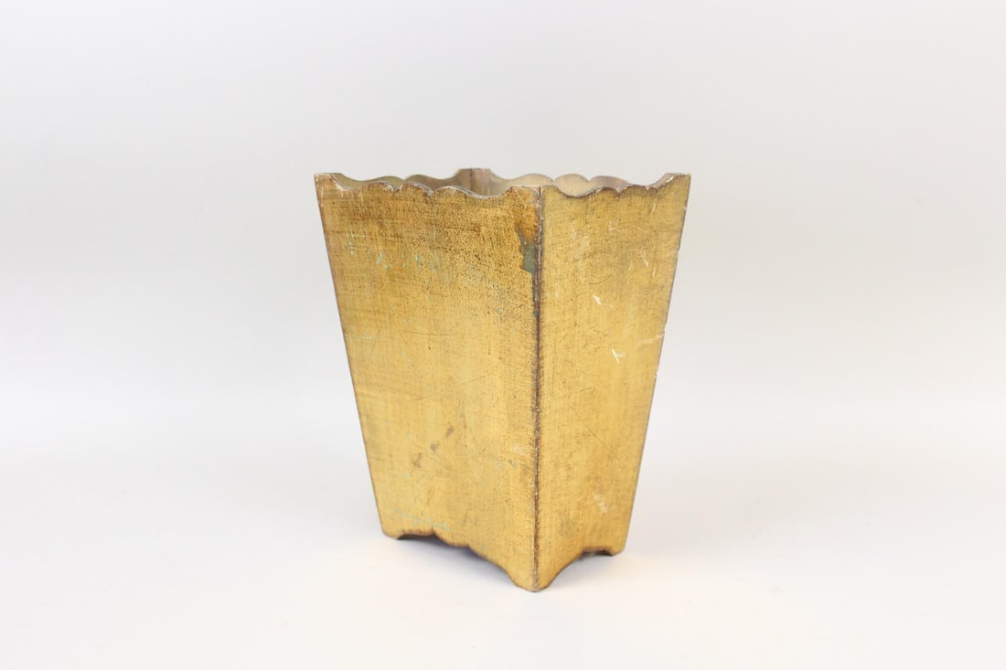 Gold Painted Gilt Wooden Florentine Trash Can (1 of 8)