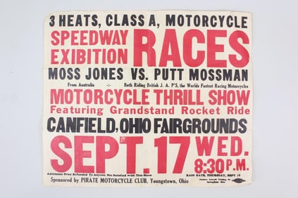 Motorcycle Speedway Thrill Show Poster, Putt Mossman, Ohio