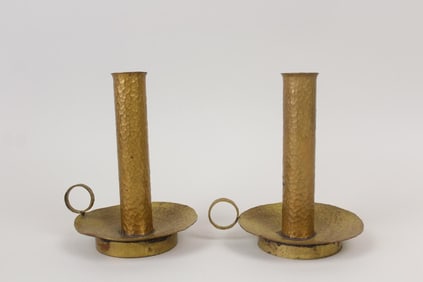 Pair of Hammered Copper Candlesticks