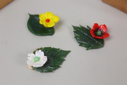 Two Boxes of Czech Glass Floral Place Card Holders