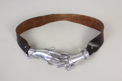 Guy Taplin Leather Belt with Pewter Hands Buckle