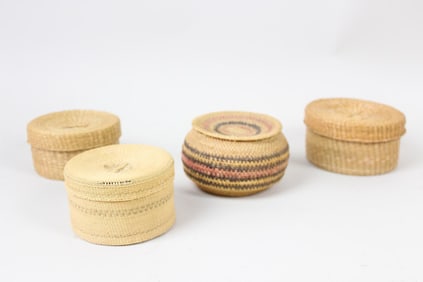 Lot of 4 Woven Makah Lidded Baskets