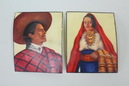 Pair of Miniature Folk Art Paintings, Mexican Man & Woman