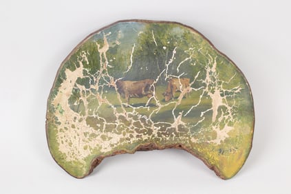 Pastoral Cow Scene Painting on Polypore Mushroom