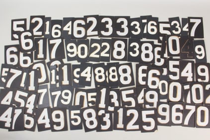 Lot of 97 Gilded Black & White Painted Number Signs