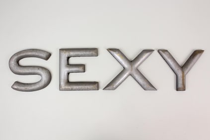 Lot of 4 Antique Silver Wooden Sign Letters, SEXY