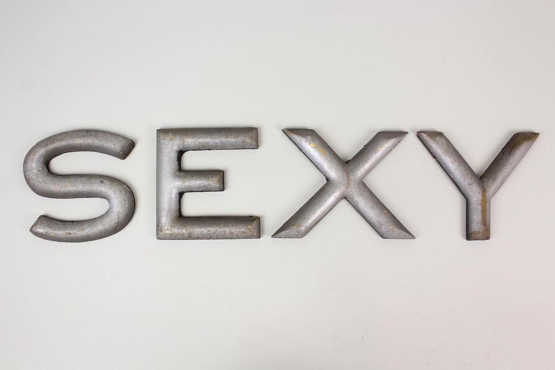 Lot of 4 Antique Silver Wooden Sign Letters, SEXY (1 of 10)
