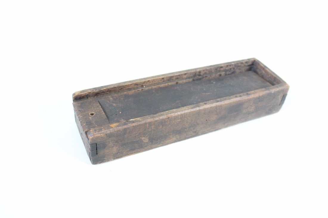 Primitive Handmade Sliding Lid Wood Box, Sewing Pencil Case (1 of 7)