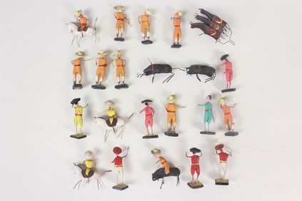 Lot of 22 Mexican Clay & Wire Folk Art Bullfighter Matador Figurines